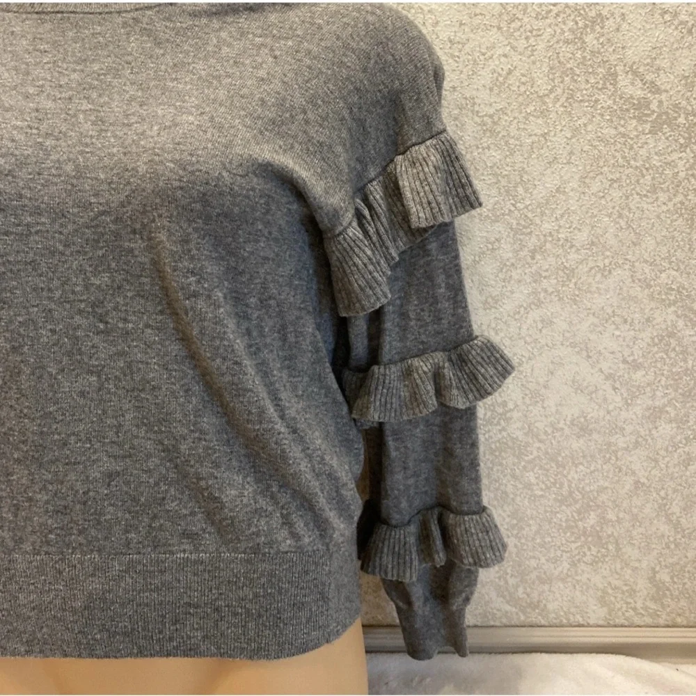 J. Crew Gray Ruffle Sleeve Sweater